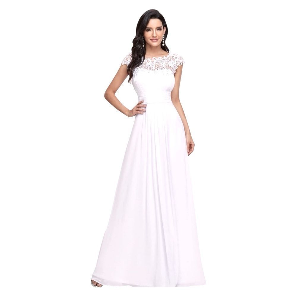 Ever-Pretty White Pleated Chiffon Wedding Open Back Ruched Maxi Prom Gown 8